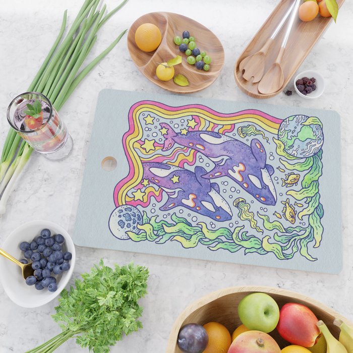 Orcas of Earth | Ocean Conservation Art Cutting Board Gallery Image 2