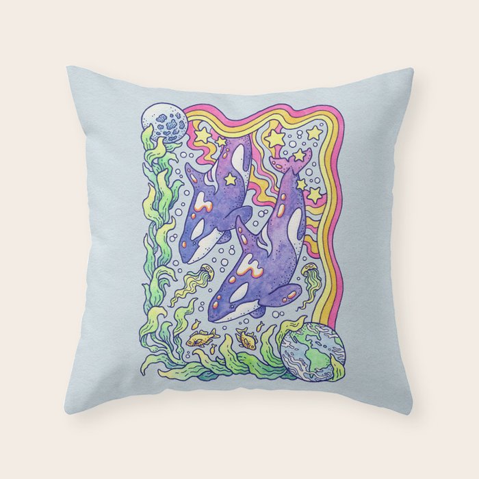 Orcas of Earth | Ocean Conservation Art Throw Pillow Gallery Image 6