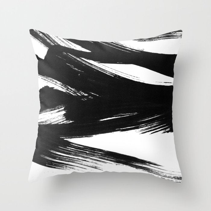 Gestural Abstract Black and White Brush Strokes Throw Pillow Gallery Image 6