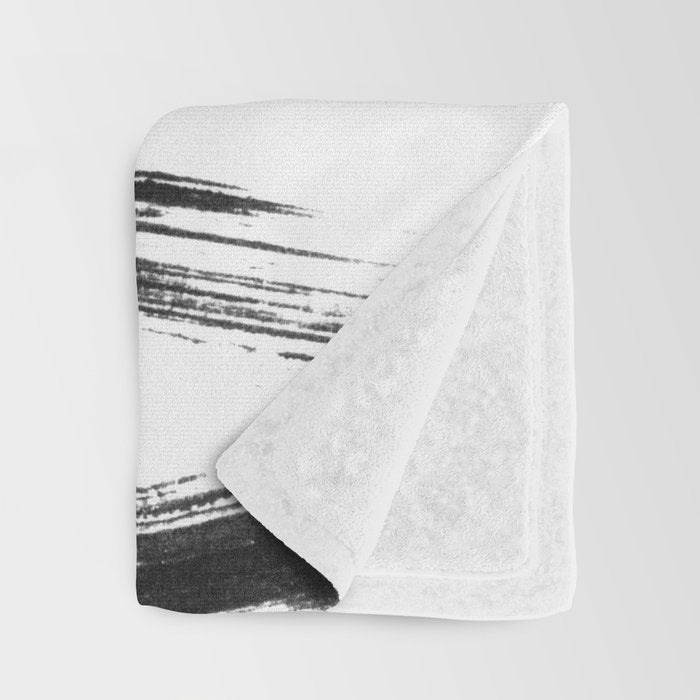 Gestural Abstract Black and White Brush Strokes Throw Blanket Gallery Image 3