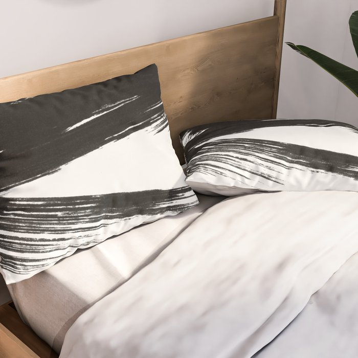 Gestural Abstract Black and White Brush Strokes Pillow Sham Gallery Image 2