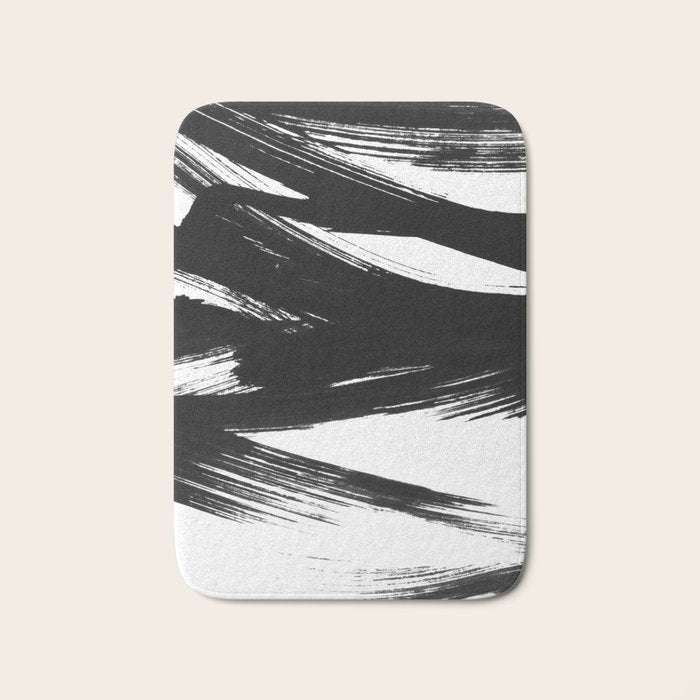 Gestural Abstract Black and White Brush Strokes Bath Mat Gallery Image 1