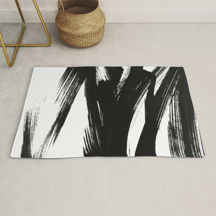Gestural Abstract Black and White Brush Strokes Rug Gallery Image 1