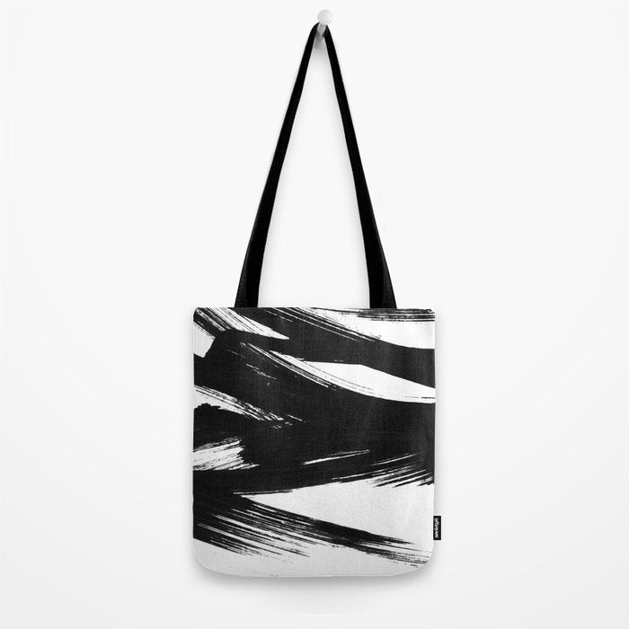Gestural Abstract Black and White Brush Strokes Tote Bag Gallery Image 2