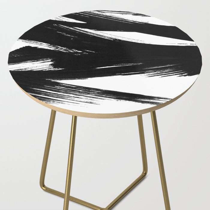 Gestural Abstract Black and White Brush Strokes Side Table Gallery Image 2