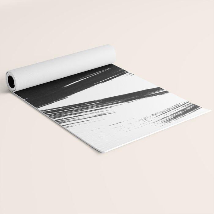 Gestural Abstract Black and White Brush Strokes Yoga Mat Gallery Image 2