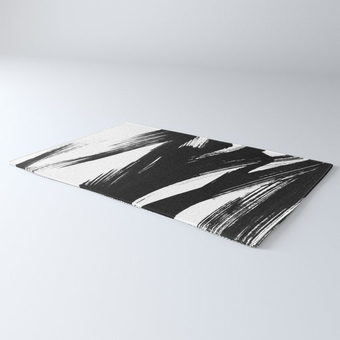 Gestural Abstract Black and White Brush Strokes Rug Gallery Image 3