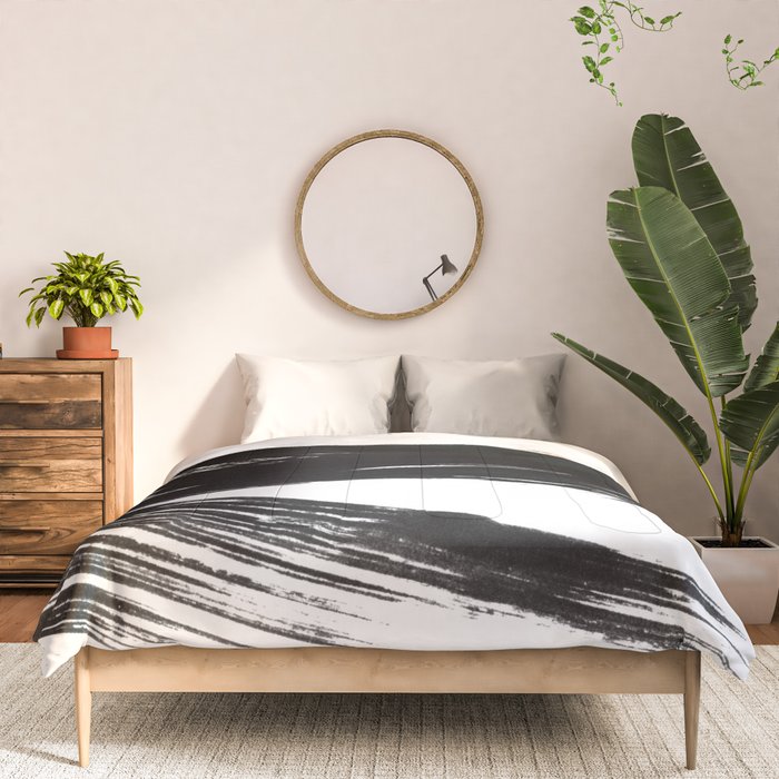 Gestural Abstract Black and White Brush Strokes Comforter Gallery Image 3