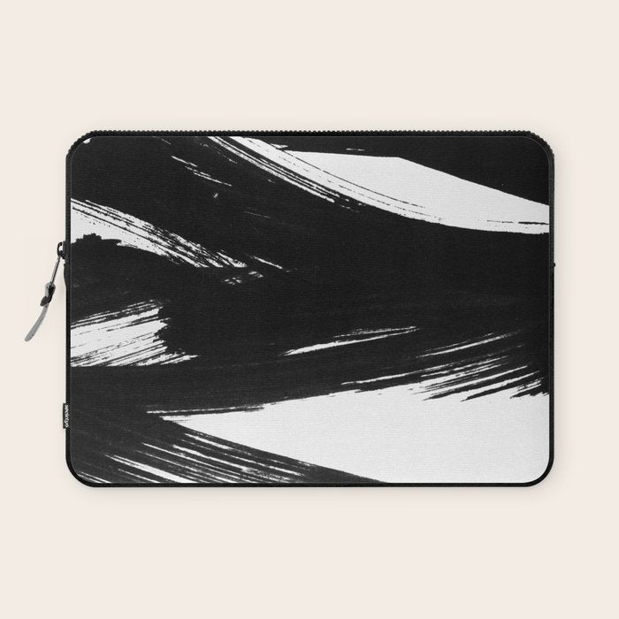 Gestural Abstract Black and White Brush Strokes Laptop Sleeve Gallery Image 1
