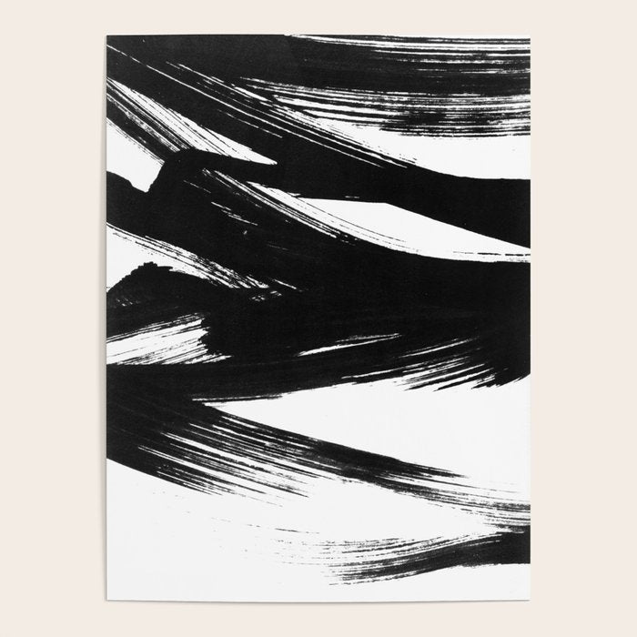 Gestural Abstract Black and White Brush Strokes Poster Gallery Image 1
