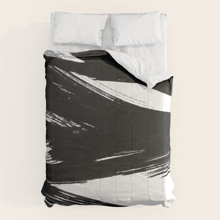 Gestural Abstract Black and White Brush Strokes Comforter Gallery Image 6