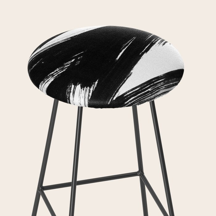 Gestural Abstract Black and White Brush Strokes Stool Gallery Image 2