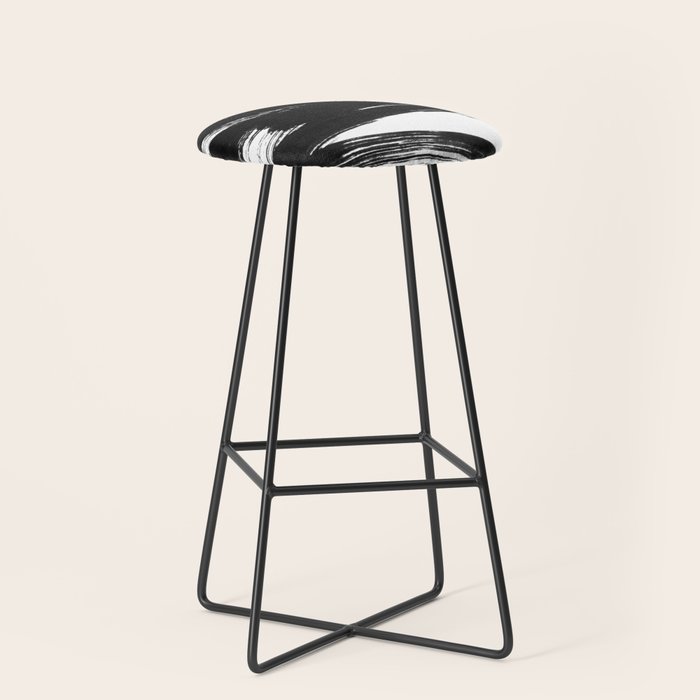 Gestural Abstract Black and White Brush Strokes Stool Gallery Image 1