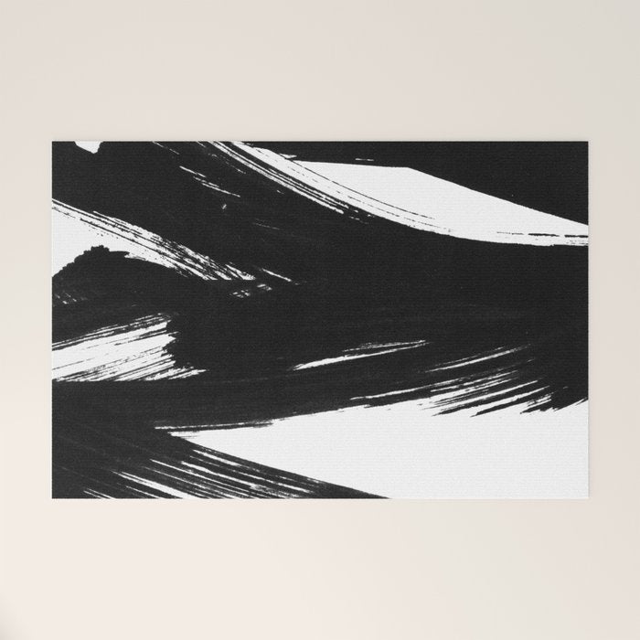 Gestural Abstract Black and White Brush Strokes Welcome Mat Gallery Image 1