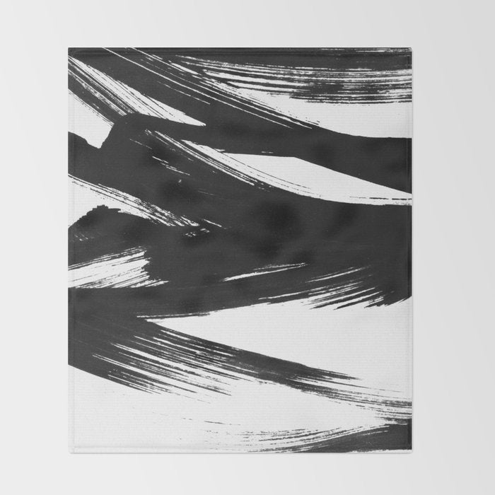 Gestural Abstract Black and White Brush Strokes Throw Blanket Gallery Image 2