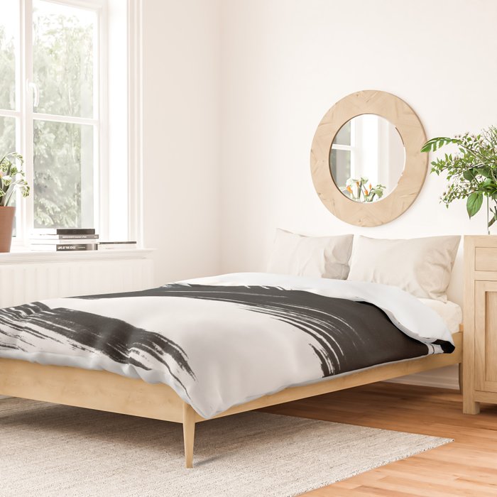 Gestural Abstract Black and White Brush Strokes Duvet Cover Gallery Image 2