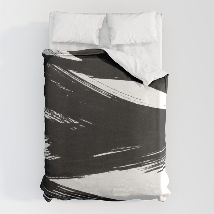 Gestural Abstract Black and White Brush Strokes Duvet Cover Gallery Image 6