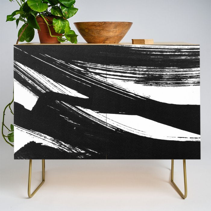Gestural Abstract Black and White Brush Strokes Credenza Gallery Image 1