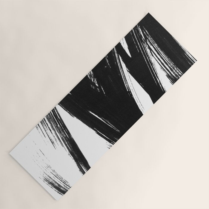 Gestural Abstract Black and White Brush Strokes Yoga Mat Gallery Image 1