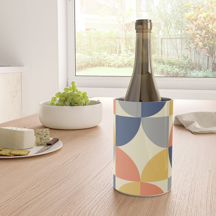 Mid Century Modern Geometric Pattern 445 Blue Yellow Orange Gray and Beige Wine Chiller Gallery Image 4