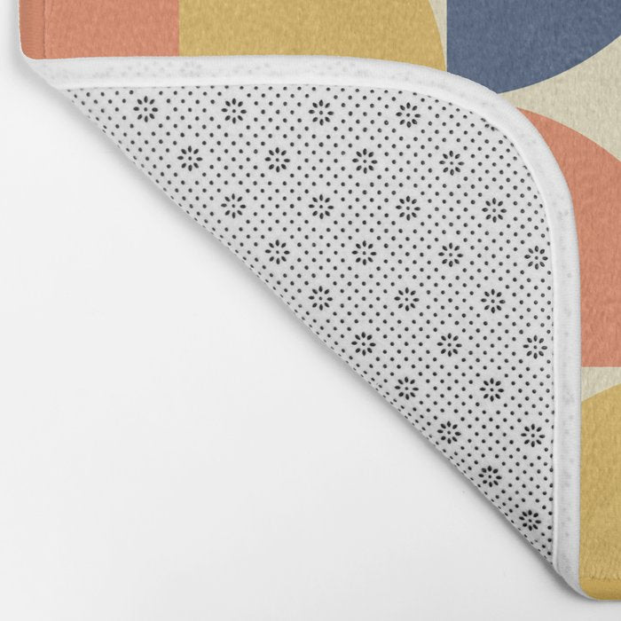 Mid Century Modern Geometric Pattern 445 Blue Yellow Orange Gray and Beige Bath Mat Gallery Image 2