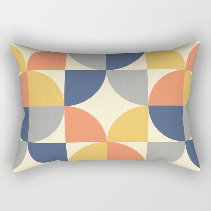 Mid Century Modern Geometric Pattern 445 Blue Yellow Orange Gray and Beige Rectangular Pillow Gallery Image 2