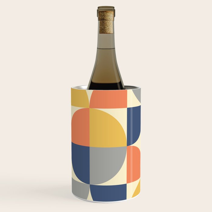 Mid Century Modern Geometric Pattern 445 Blue Yellow Orange Gray and Beige Wine Chiller Gallery Image 2