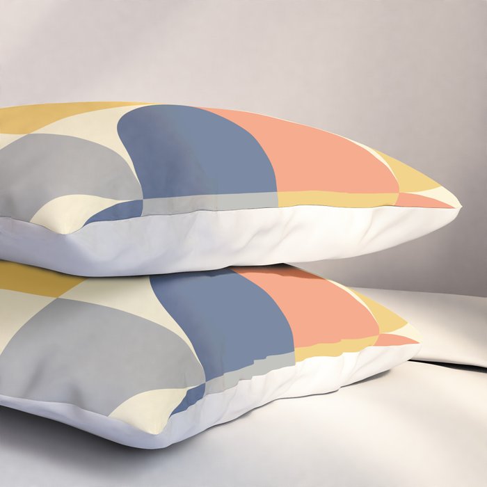 Mid Century Modern Geometric Pattern 445 Blue Yellow Orange Gray and Beige Pillow Sham Gallery Image 3
