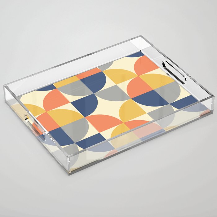 Mid Century Modern Geometric Pattern 445 Blue Yellow Orange Gray and Beige Acrylic Tray Gallery Image 1