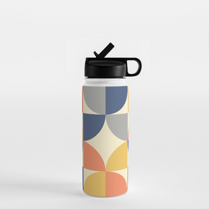 Mid Century Modern Geometric Pattern 445 Blue Yellow Orange Gray and Beige Water Bottle Gallery Image 1