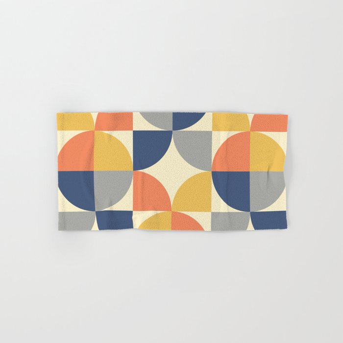 Mid Century Modern Geometric Pattern 445 Blue Yellow Orange Gray and Beige Bath Towel Gallery Image 1