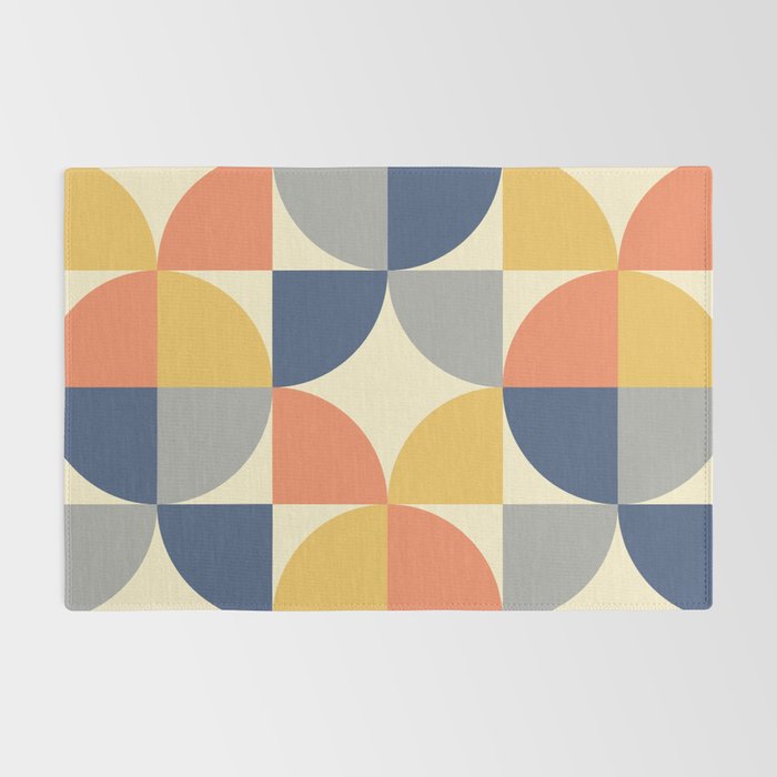 Mid Century Modern Geometric Pattern 445 Blue Yellow Orange Gray and Beige Rug Gallery Image 2