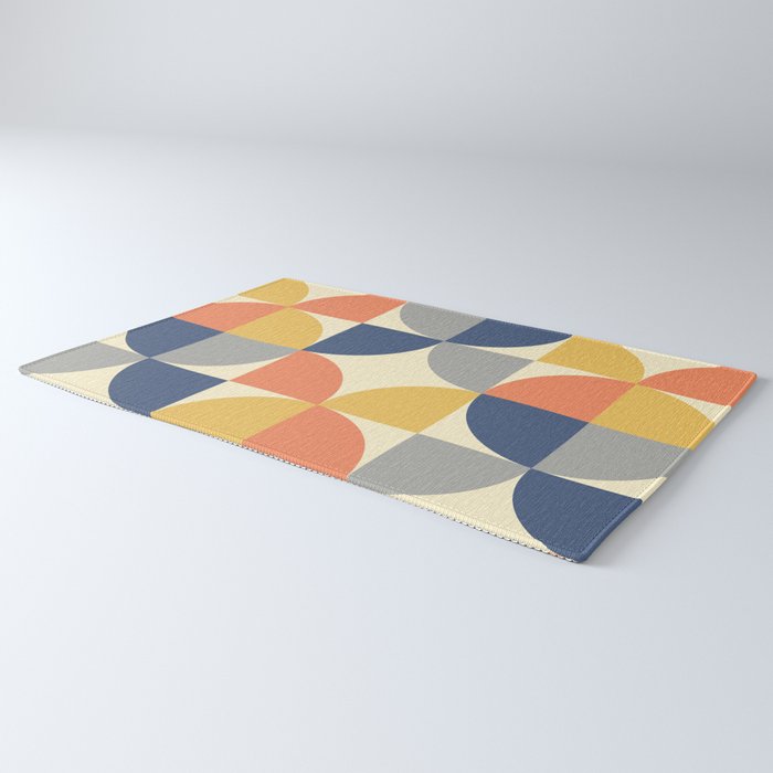 Mid Century Modern Geometric Pattern 445 Blue Yellow Orange Gray and Beige Rug Gallery Image 3