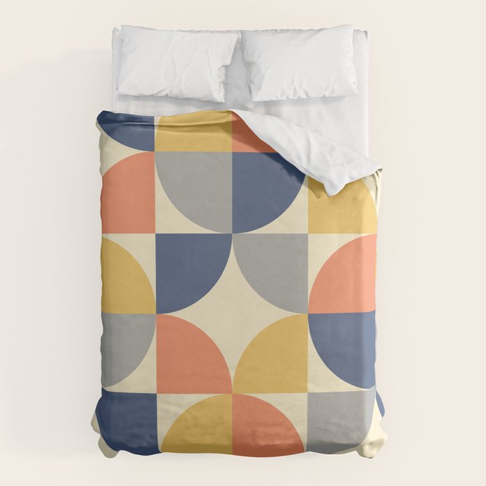 Mid Century Modern Geometric Pattern 445 Blue Yellow Orange Gray and Beige Duvet Cover Gallery Image 6