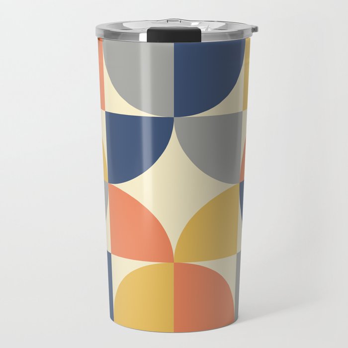 Mid Century Modern Geometric Pattern 445 Blue Yellow Orange Gray and Beige Travel Mug Gallery Image 1