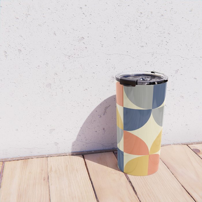 Mid Century Modern Geometric Pattern 445 Blue Yellow Orange Gray and Beige Travel Mug Gallery Image 4