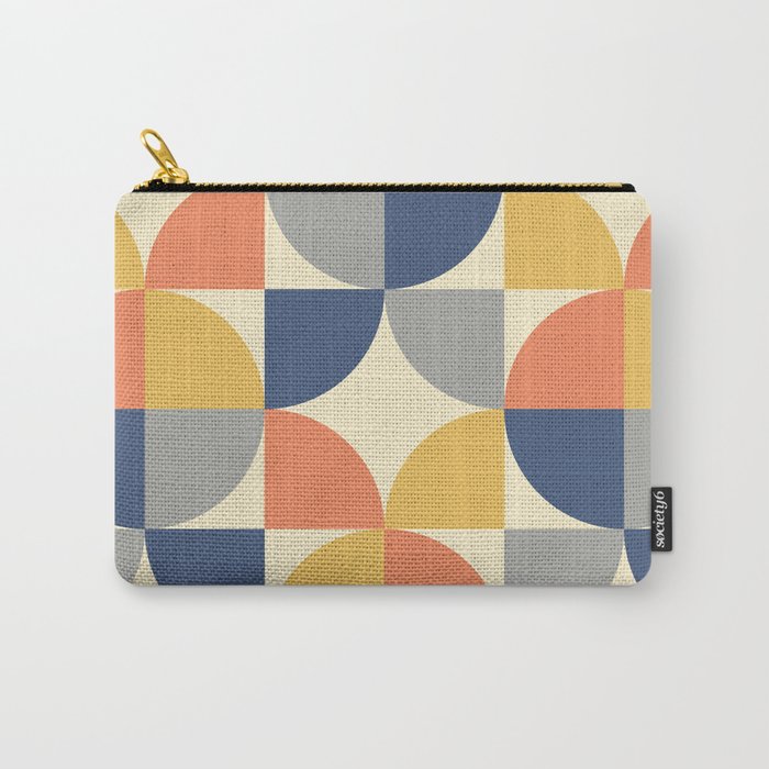 Mid Century Modern Geometric Pattern 445 Blue Yellow Orange Gray and Beige Carry All Pouch Gallery Image 1