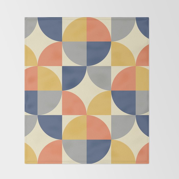 Mid Century Modern Geometric Pattern 445 Blue Yellow Orange Gray and Beige Throw Blanket Gallery Image 2