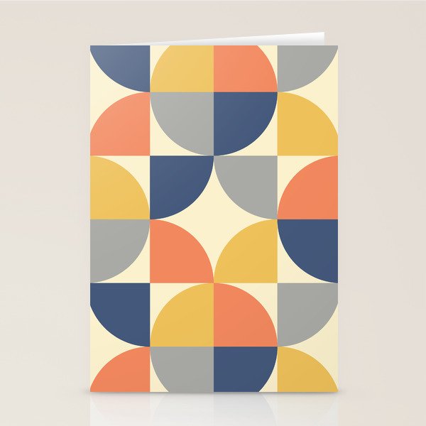 Mid Century Modern Geometric Pattern 445 Blue Yellow Orange Gray and Beige Stationery Card Gallery Image 2