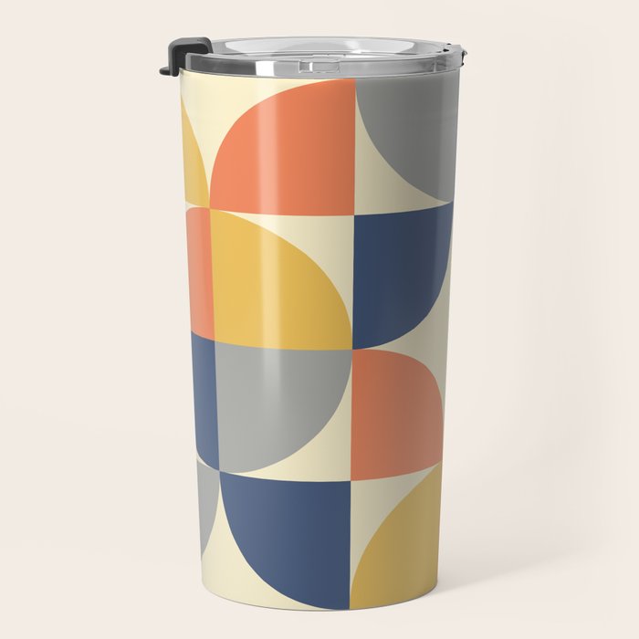Mid Century Modern Geometric Pattern 445 Blue Yellow Orange Gray and Beige Travel Mug Gallery Image 3