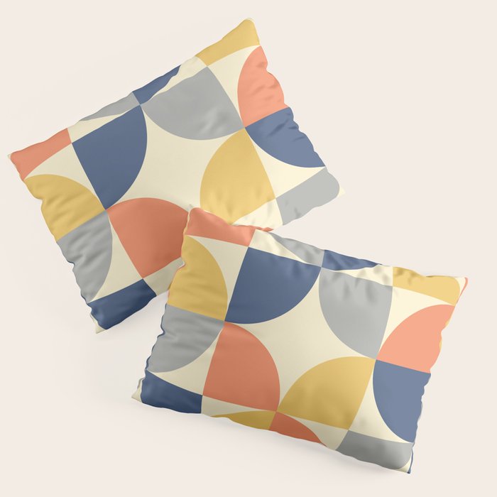 Mid Century Modern Geometric Pattern 445 Blue Yellow Orange Gray and Beige Pillow Sham Gallery Image 1