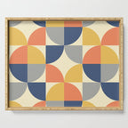 Mid Century Modern Geometric Pattern 445 Blue Yellow Orange Gray and Beige Serving Tray Gallery Image 1