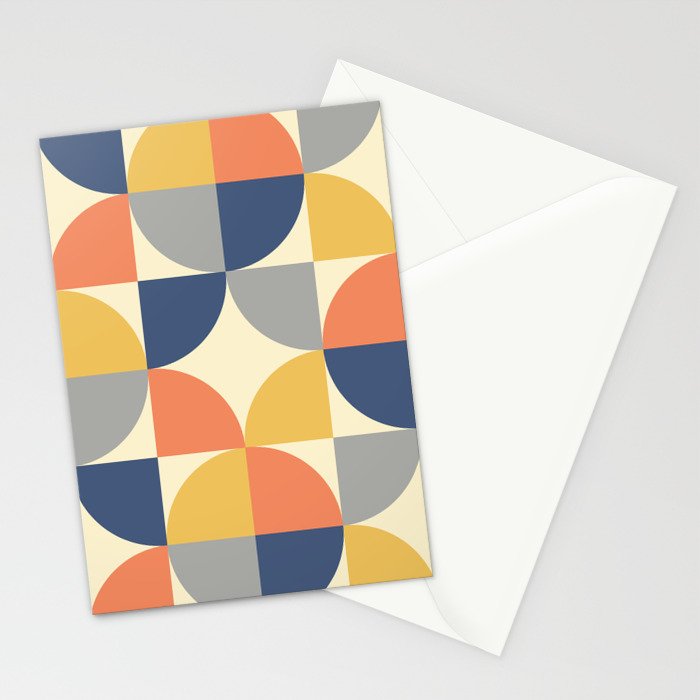 Mid Century Modern Geometric Pattern 445 Blue Yellow Orange Gray and Beige Stationery Card Gallery Image 2