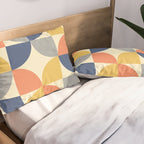 Mid Century Modern Geometric Pattern 445 Blue Yellow Orange Gray and Beige Pillow Sham Gallery Image 2