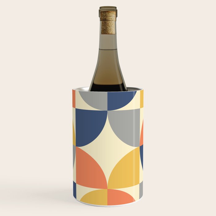 Mid Century Modern Geometric Pattern 445 Blue Yellow Orange Gray and Beige Wine Chiller Gallery Image 1
