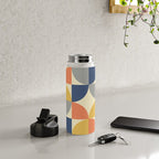 Mid Century Modern Geometric Pattern 445 Blue Yellow Orange Gray and Beige Water Bottle Gallery Image 4