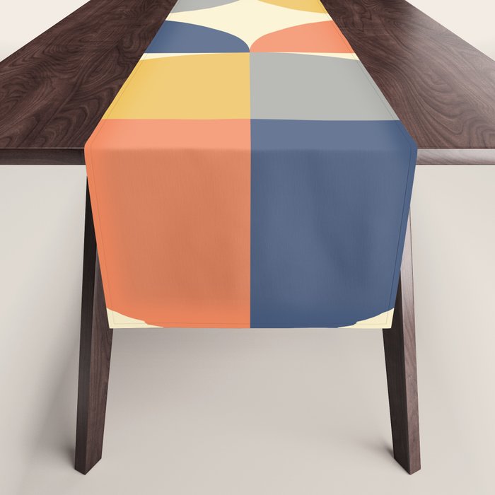 Mid Century Modern Geometric Pattern 445 Blue Yellow Orange Gray and Beige Table Runner Gallery Image 1