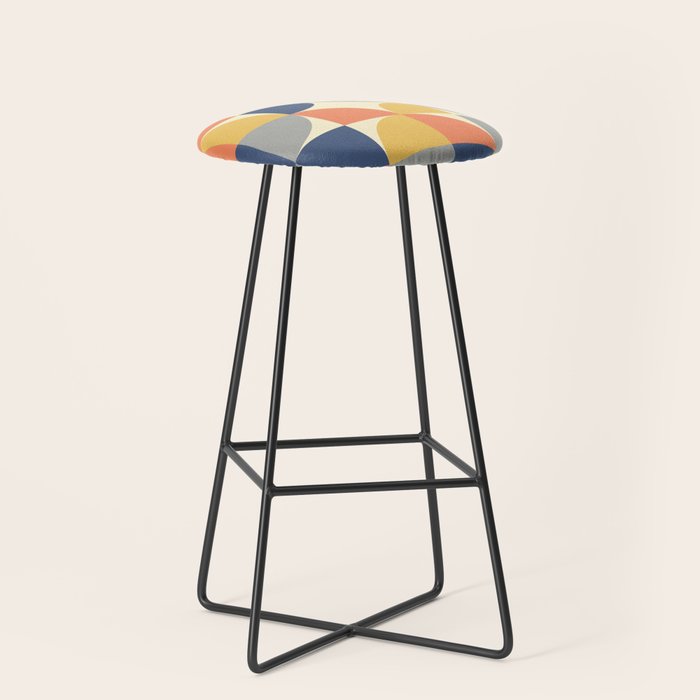 Mid Century Modern Geometric Pattern 445 Blue Yellow Orange Gray and Beige Stool Gallery Image 1