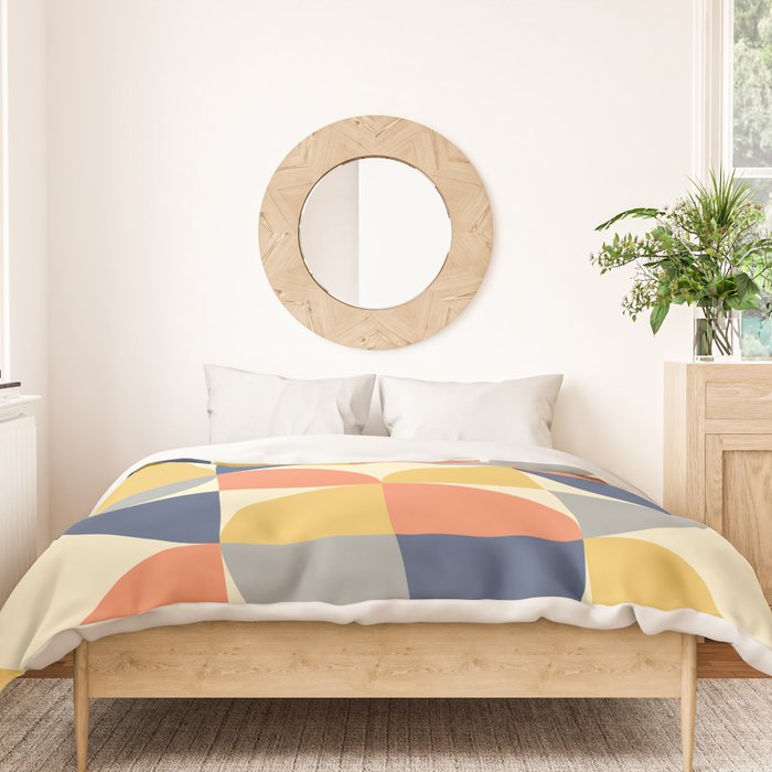 Mid Century Modern Geometric Pattern 445 Blue Yellow Orange Gray and Beige Duvet Cover Gallery Image 3