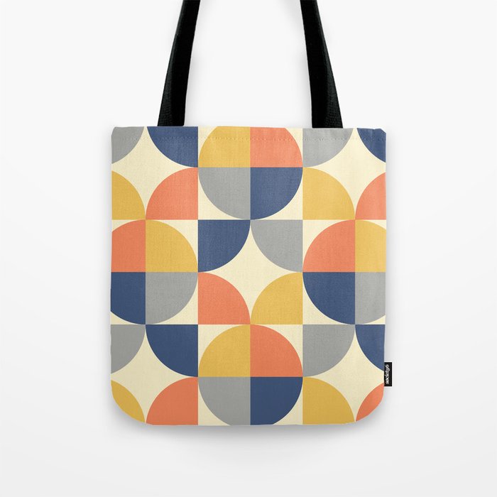 Mid Century Modern Geometric Pattern 445 Blue Yellow Orange Gray and Beige Tote Bag Gallery Image 1